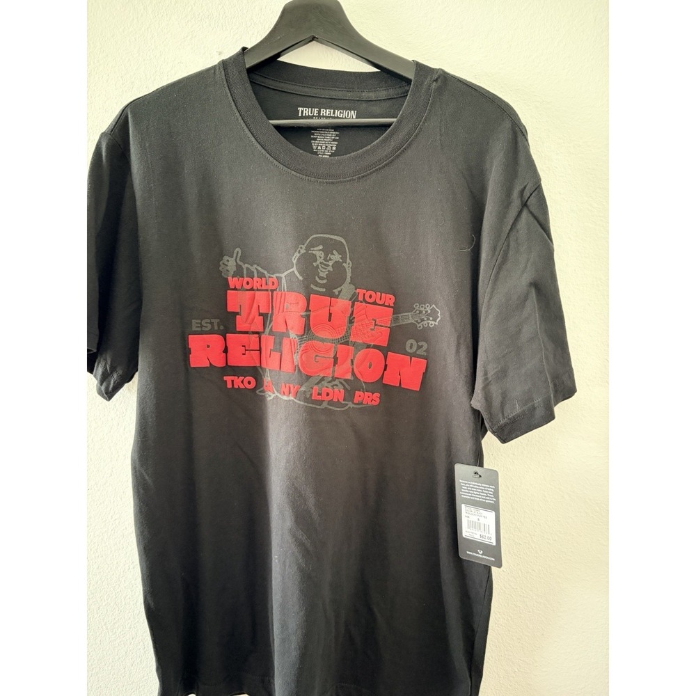 NWT True Religion World Tour Puff Print Graphic T-Shirt Jet Black Size Small